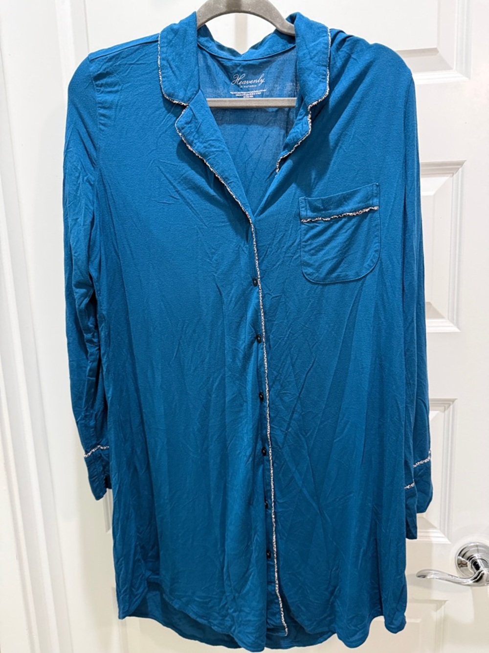 Victoria's Secret Teal Long Sleeve Button-Up Nightshirt